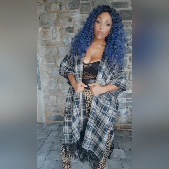 Miz Native Plaid Vegan Fringe Poncho - Picture 13 of 17